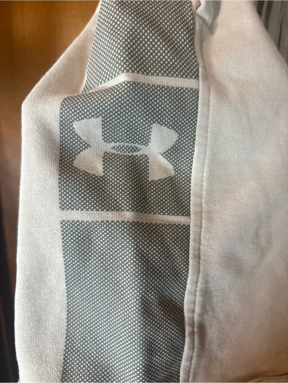 Under Armour Men's Tan Athletic Shorts with Gray Mesh Print Side Panel